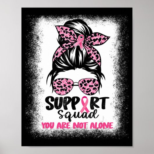Support Squad Messy Bun Pink Warrior Breast Cancer Poster (Voorkant)