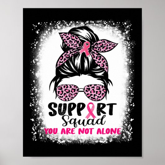 Support Squad Messy Bun Pink Warrior Breast Cancer Poster (Voorkant)
