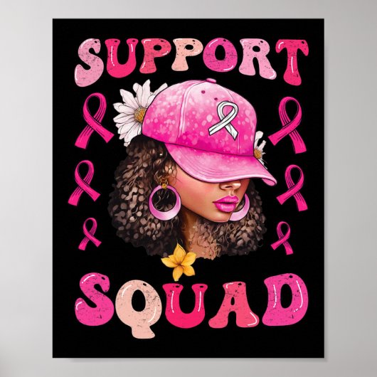 Support Squad Messy Bun Pink Warrior Breast Cancer Poster (Voorkant)