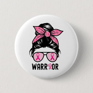 Support Squad Messy Bun Pink Warrior Breast Cancer Ronde Button 5,7 Cm