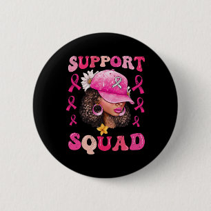 Support Squad Messy Bun Pink Warrior Breast Cancer Ronde Button 5,7 Cm
