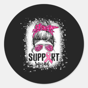 Support Squad Messy Bun Pink Warrior Breast Cancer Ronde Sticker