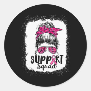 Support Squad Messy Bun Pink Warrior Breast Cancer Ronde Sticker