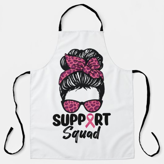 Support Squad Messy Bun Pink Warrior Breast Cancer Schort (Voorkant)