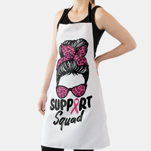 Support Squad Messy Bun Pink Warrior Breast Cancer Schort (Insitu)