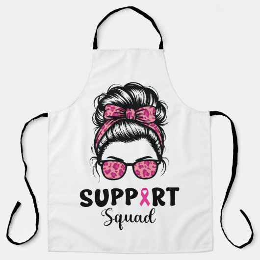 Support Squad Messy Bun Pink Warrior Breast Cancer Schort (Voorkant)