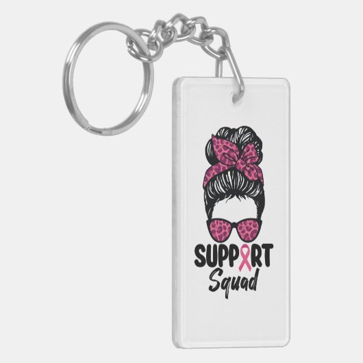 Support Squad Messy Bun Pink Warrior Breast Cancer Sleutelhanger (Voorkant Links)