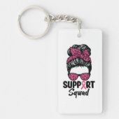Support Squad Messy Bun Pink Warrior Breast Cancer Sleutelhanger (Voorkant)
