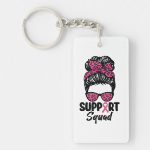 Support Squad Messy Bun Pink Warrior Breast Cancer Sleutelhanger