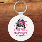 Support Squad Messy Bun Pink Warrior Breast Cancer Sleutelhanger (Voorkant)