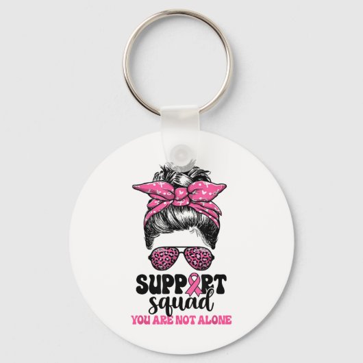 Support Squad Messy Bun Pink Warrior Breast Cancer Sleutelhanger (Voorkant)