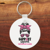 Support Squad Messy Bun Pink Warrior Breast Cancer Sleutelhanger (Voorkant)