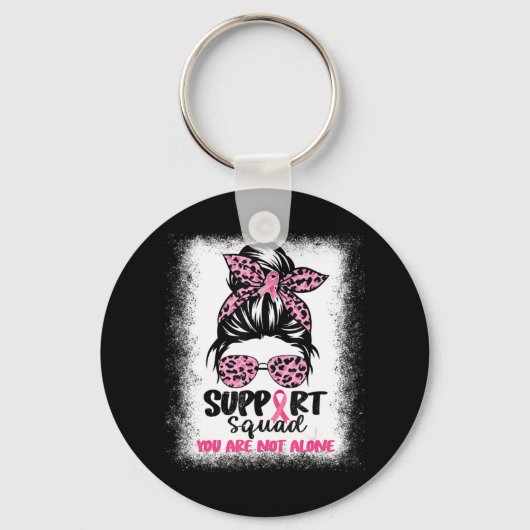 Support Squad Messy Bun Pink Warrior Breast Cancer Sleutelhanger (Voorkant)