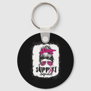 Support Squad Messy Bun Pink Warrior Breast Cancer Sleutelhanger