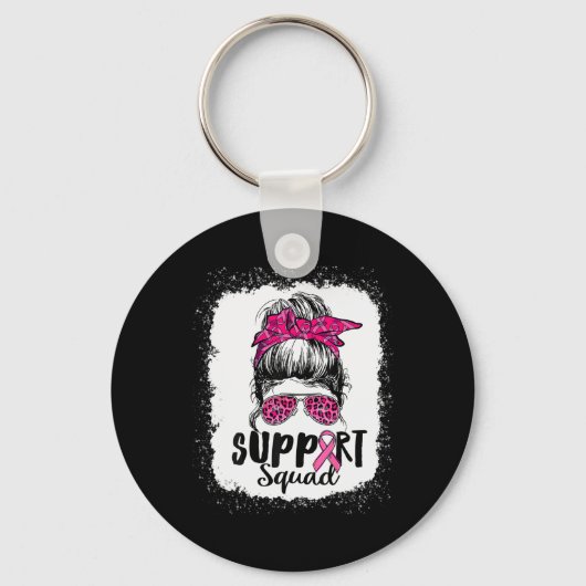 Support Squad Messy Bun Pink Warrior Breast Cancer Sleutelhanger (Voorkant)