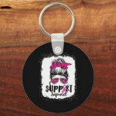 Support Squad Messy Bun Pink Warrior Breast Cancer Sleutelhanger (Voorkant)
