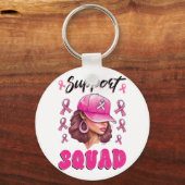 Support Squad Messy Bun Pink Warrior Breast Cancer Sleutelhanger (Voorkant)