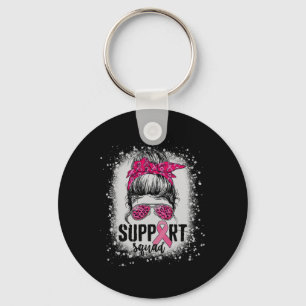 Support Squad Messy Bun Pink Warrior Breast Cancer Sleutelhanger