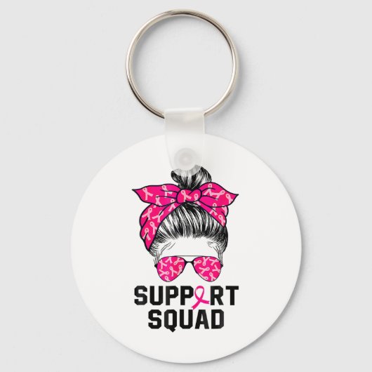 Support Squad Messy Bun Pink Warrior Breast Cancer Sleutelhanger (Voorkant)