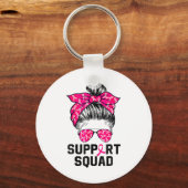 Support Squad Messy Bun Pink Warrior Breast Cancer Sleutelhanger (Voorkant)