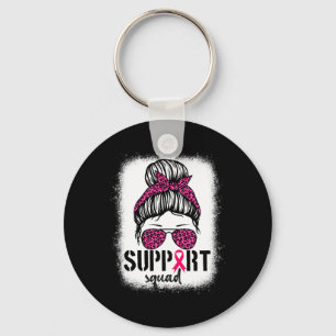 Support Squad Messy Bun Pink Warrior Breast Cancer Sleutelhanger
