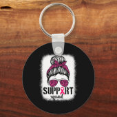 Support Squad Messy Bun Pink Warrior Breast Cancer Sleutelhanger (Voorkant)
