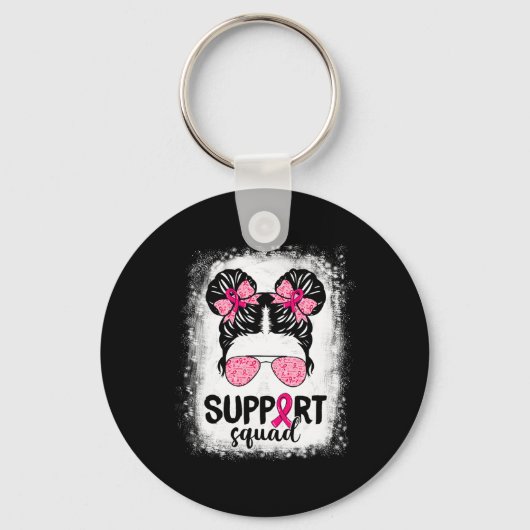 Support Squad Messy Bun Pink Warrior Breast Cancer Sleutelhanger (Voorkant)