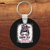 Support Squad Messy Bun Pink Warrior Breast Cancer Sleutelhanger (Voorkant)