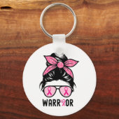 Support Squad Messy Bun Pink Warrior Breast Cancer Sleutelhanger (Voorkant)