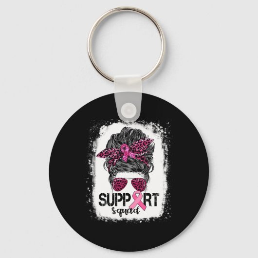 Support Squad Messy Bun Pink Warrior Breast Cancer Sleutelhanger (Voorkant)