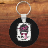 Support Squad Messy Bun Pink Warrior Breast Cancer Sleutelhanger (Voorkant)