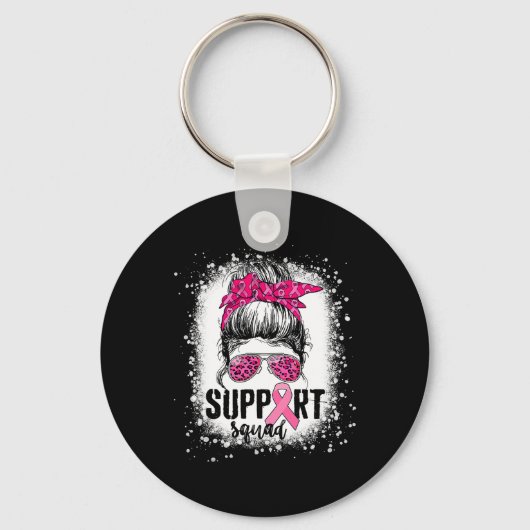 Support Squad Messy Bun Pink Warrior Breast Cancer Sleutelhanger (Voorkant)