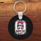 Support Squad Messy Bun Pink Warrior Breast Cancer Sleutelhanger (Voorkant)