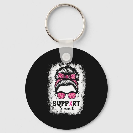 Support Squad Messy Bun Pink Warrior Breast Cancer Sleutelhanger (Voorkant)