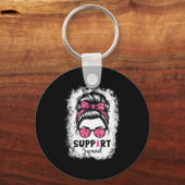 Support Squad Messy Bun Pink Warrior Breast Cancer Sleutelhanger (Voorkant)