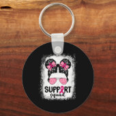 Support Squad Messy Bun Pink Warrior Breast Cancer Sleutelhanger (Voorkant)