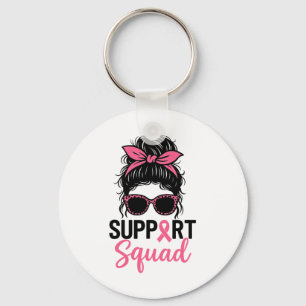 Support Squad Messy Bun Pink Warrior Breast Cancer Sleutelhanger