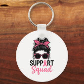 Support Squad Messy Bun Pink Warrior Breast Cancer Sleutelhanger (Voorkant)