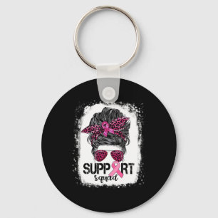 Support Squad Messy Bun Pink Warrior Breast Cancer Sleutelhanger