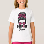 Support Squad Messy Bun Pink Warrior Breast Cancer T-shirt (Voorkant)