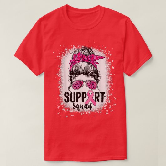 Support Squad Messy Bun Pink Warrior Breast Cancer T-shirt (Design voorkant)