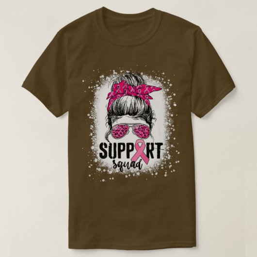 Support Squad Messy Bun Pink Warrior Breast Cancer T-shirt (Design voorkant)