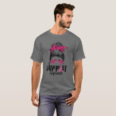 Support Squad Messy Bun Pink Warrior Breast Cancer T-shirt (Voorkant volledig)
