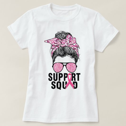 Support Squad Messy Bun Pink Warrior Breast Cancer T-shirt (Design voorkant)