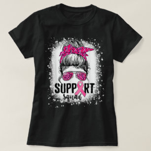Support Squad Messy Bun Pink Warrior Breast Cancer T-shirt