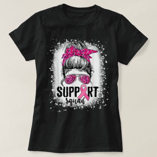 Support Squad Messy Bun Pink Warrior Breast Cancer T-shirt (Design voorkant)