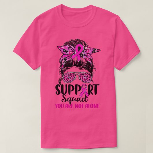 Support Squad Messy Bun Pink Warrior Breast Cancer T-shirt (Design voorkant)