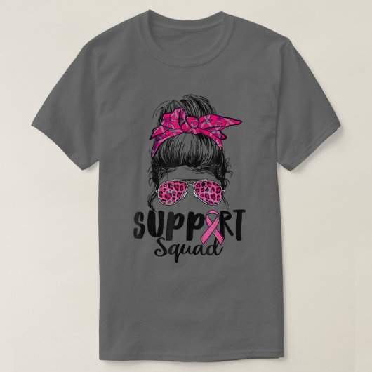 Support Squad Messy Bun Pink Warrior Breast Cancer T-shirt (Design voorkant)