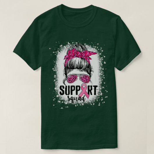 Support Squad Messy Bun Pink Warrior Breast Cancer T-shirt (Design voorkant)