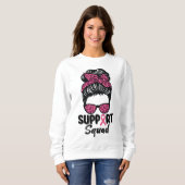 Support Squad Messy Bun Pink Warrior Breast Cancer Trui (Voorkant volledig)